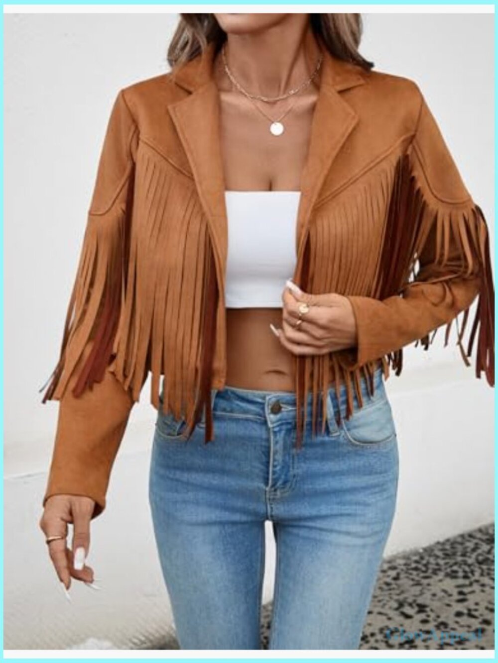 Faux Suede Leather Tassel Jacket Cropped Fringe Coat Cowgirl - Picture 3 of 7